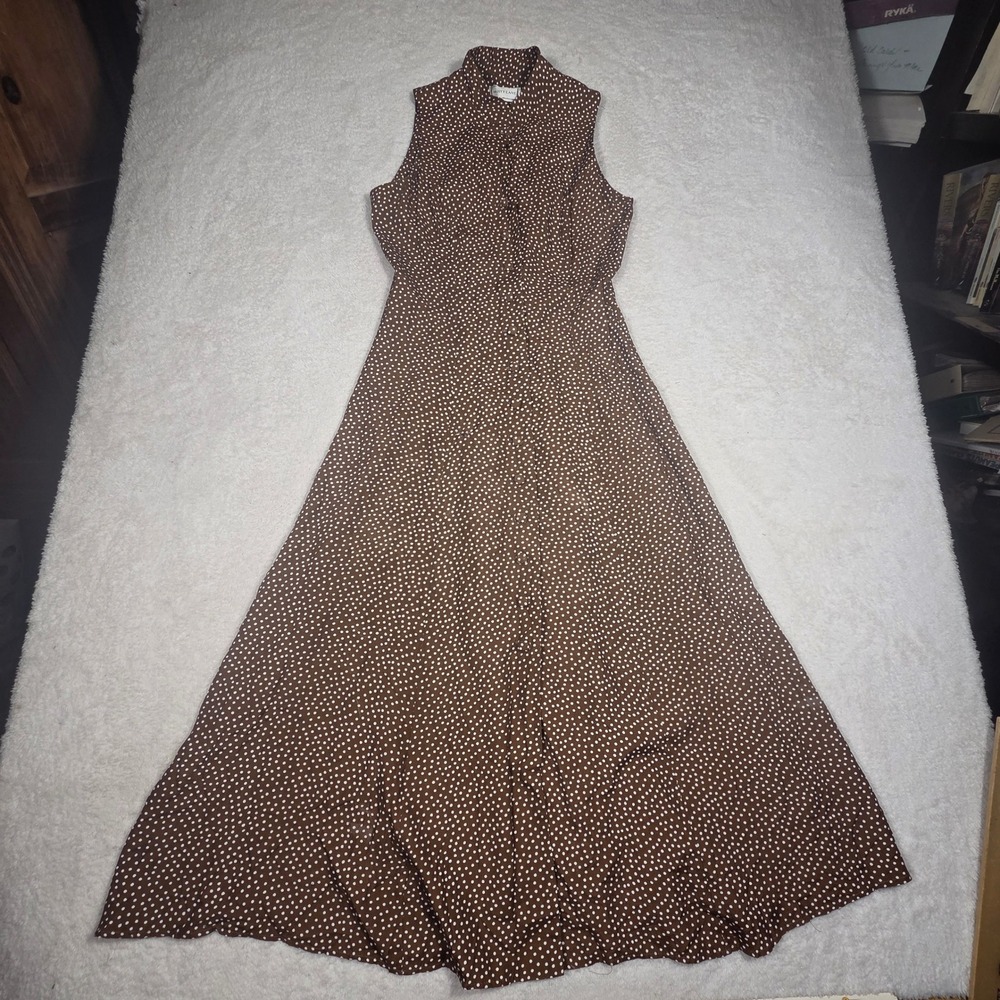 Misty Lane Polka‎ Dot Maxi Dress 10 Brown Vintage 90s Sleeveless Rayon